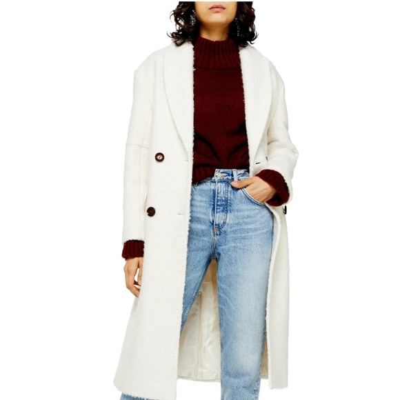Topshop Jackets & Blazers - Topshop Kim Ivory Double Breasted Boucle Coat